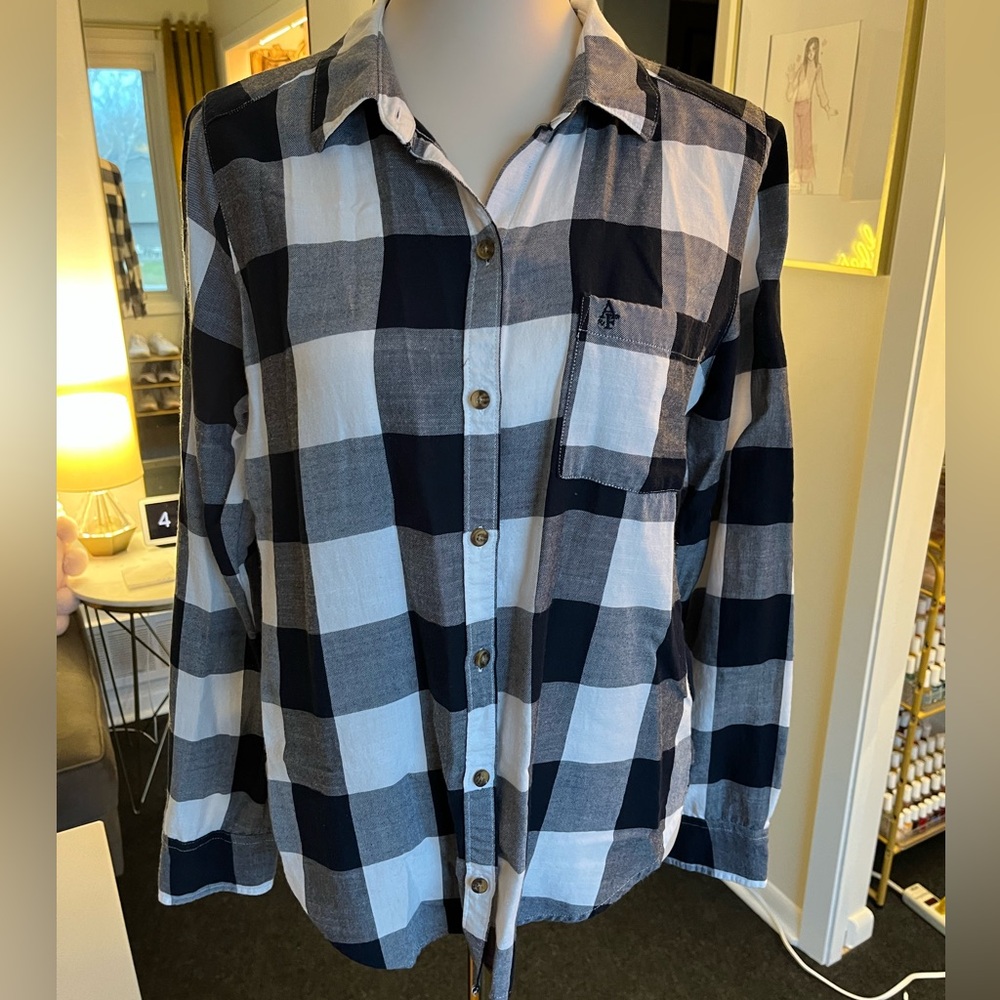 Abercrombie & Fitch Navy and White Plaid Button-Down Shirt